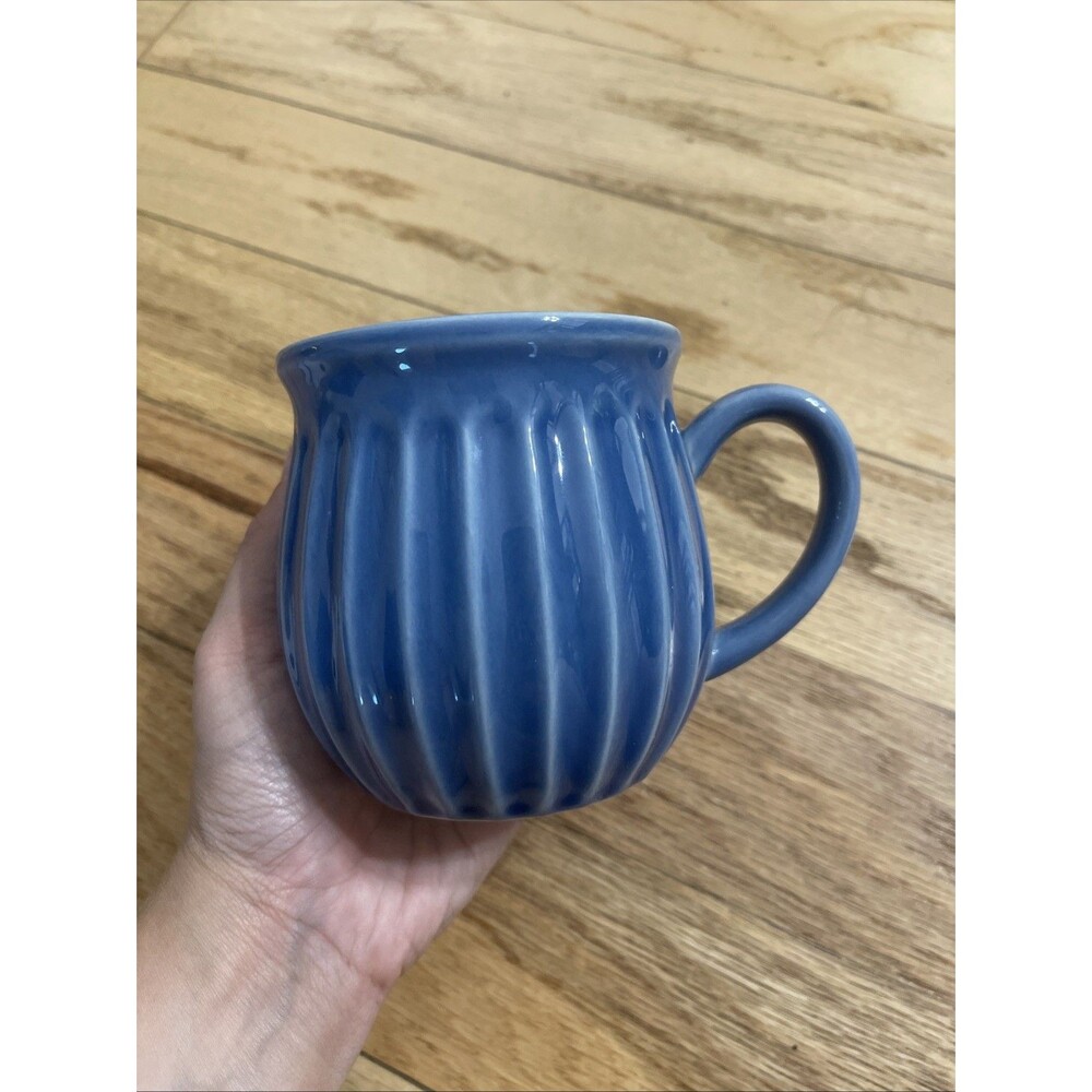 Pioneer Woman Colette Blue Coffee Mug Stoneware Belly Style Holiday Gift NEW
